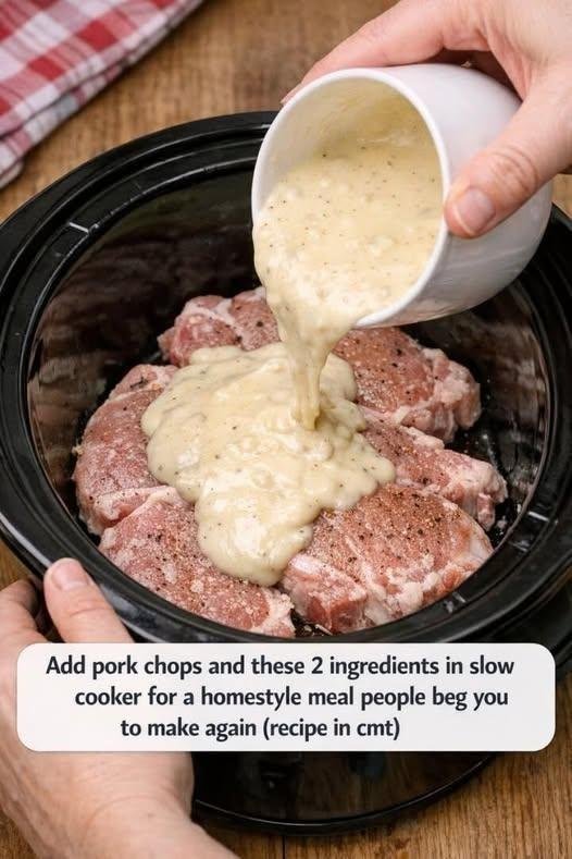 Add pork chops and these 2 ingredients to a slow cooker for a homestyle meal everyone will beg you to make again