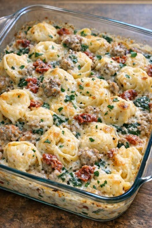 3-Ingredient Creamy Sausage Tortellini Casserole