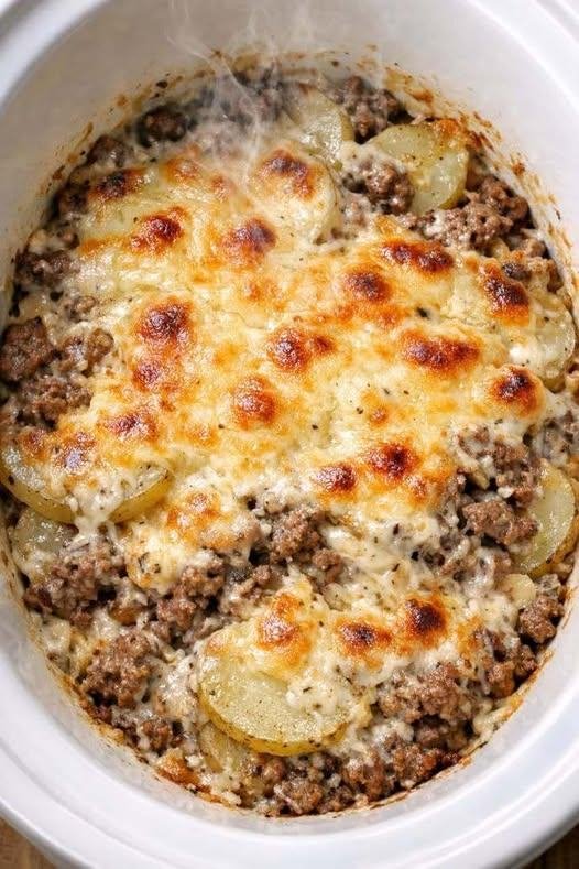 Slow Cooker Hamburger & Potato Casserole with 4 Simple Ingredients